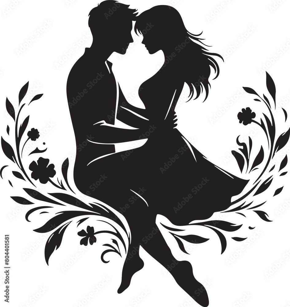 Romantic Couple Silhouette Vector Illustration