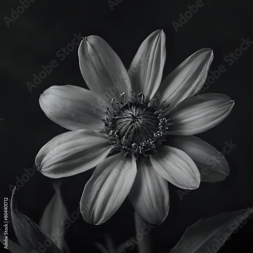a flower in black and white with a dark background