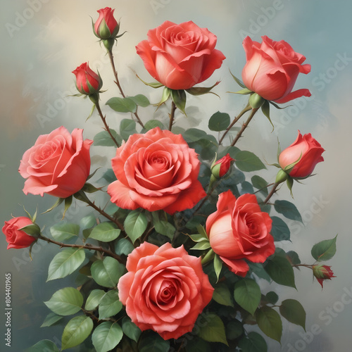 Illusration of red roses on pastel background