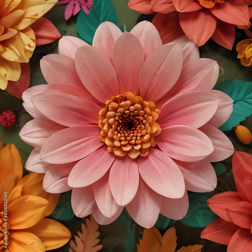 Fototapeta premium a large pink flower with many green leaves