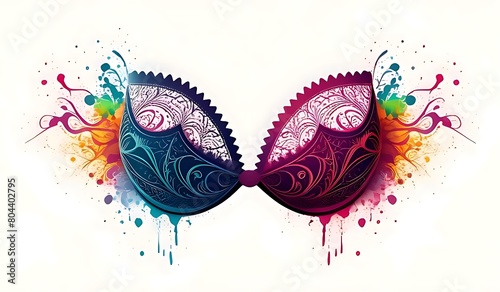 Abstract lifestyle banner design with lacy bra and colorful splashing shapes photo