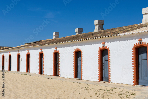 Tavira, Portugal 04-16-2024. Old fishermen's houses at Praia do Baril, Santa Luzia, Portugal.
