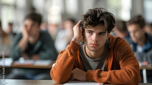 A student anxiously awaits exam results while worrying about the effects of cognitive enhancers. Concept Anxiety, Exam Results, Cognitive Enhancers, Student Concerns