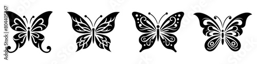 Butterfly icons set. Black butterfly of different shapes in flat graphic design. Vector illustration