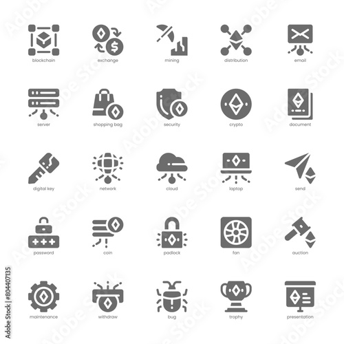 Blockchain icon pack for your website, mobile, presentation, and logo design. Blockchain icon glyph design. Vector graphics illustration and editable stroke.