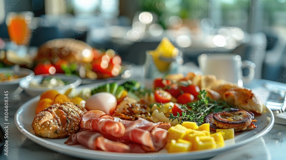 Sumptuous Breakfast Buffet Spread with Fresh Ingredients at a Luxury Hotel Sumptuous Breakfast Buffet Spread with Fresh Ingredients at a Luxury Hotel