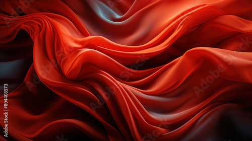 Beautifully Fluttering Red Color Fabric Heavenly in Space With Delicate Folds on Blurry Background