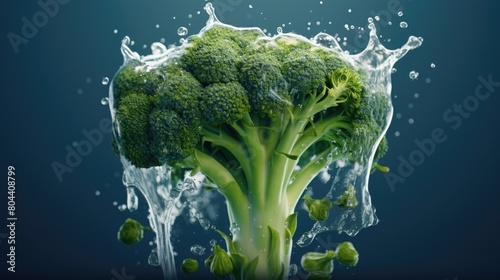 Broccoli Surrounded By Splash Of Water - Generative AI