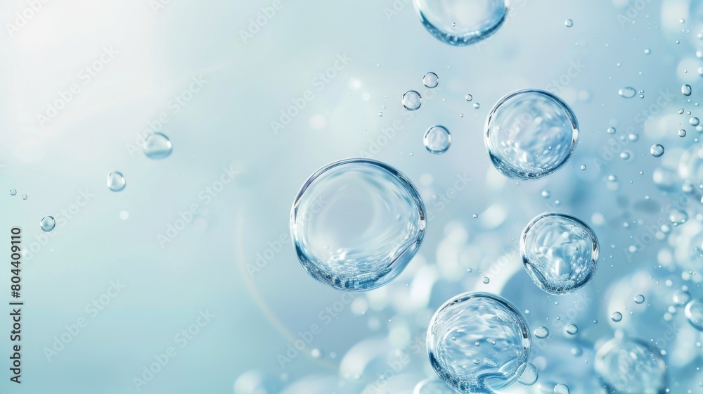 Flowing water bubbles,Water molecule,bubbles, light blue gradient,minimalism