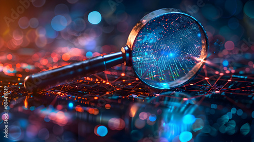 Enhancing Cyber Security: Magnifying Glass Spotlight on Photo Stock photo