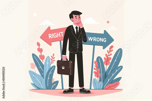 illustration businessman standing, determining attitude when making decisions