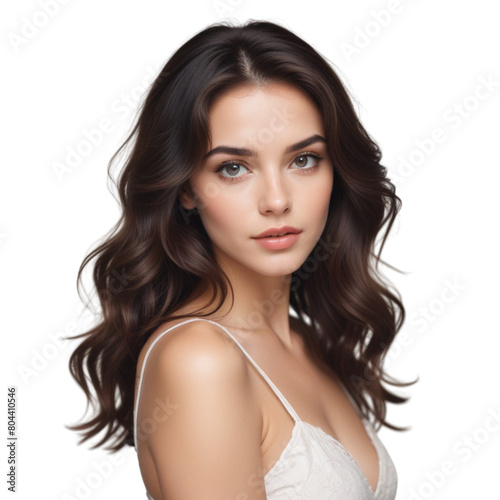 a cute woman with long hair on Isolated transparent background png. generated with AI