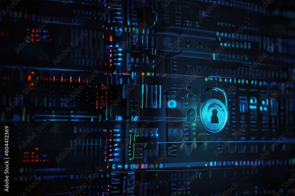 Advanced cybersecurity systems in action protecting digital data with encryption, a secure network infrastructure banner concept with space for text or copyspace. Connecting verified credentials
