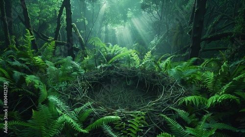 Dinosaur Nest Discovered in Ferns Document a large dinosaur nest, cleverly constructed with twigs and surrounded by lush ferns and undergrowth