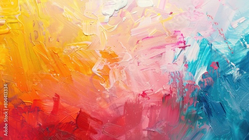 Colorful abstract oil painting with vibrant brushstrokes in pink  yellow  and blue hues