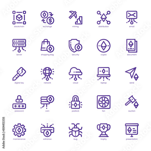 Blockchain icon pack for your website, mobile, presentation, and logo design. Blockchain icon basic line gradient  design. Vector graphics illustration and editable stroke.