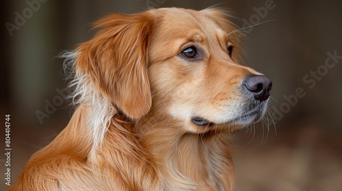 Golden retriever portrait against the backdrop of a messy home © Elena