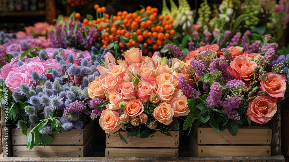 Obraz premium This Various colorful flowers arranged in a box. Assorted Flowers in a Box