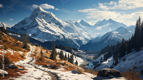 A Magnificent Snowy Mountain Landscape Background