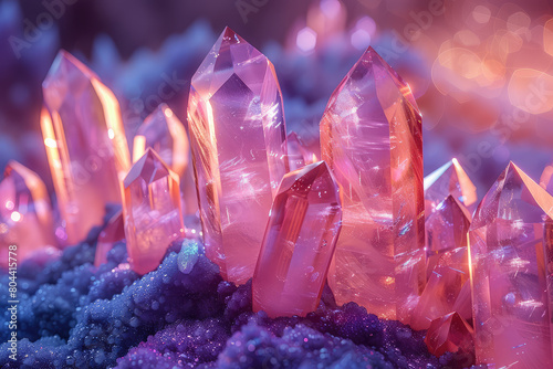 A mesmerizing display of pink and purple crystals. Created with Ai