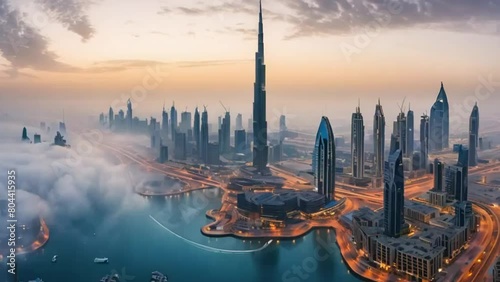Dubai skyline, an impressive aerial top view  . Generative AI photo