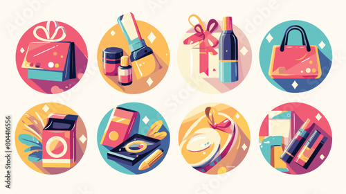 Online store sales and shopping color flat icons se