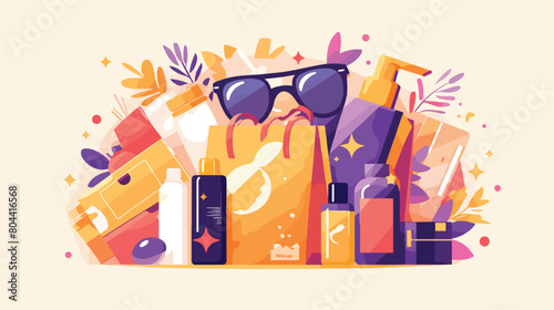 Online store sales and shopping color flat icons se