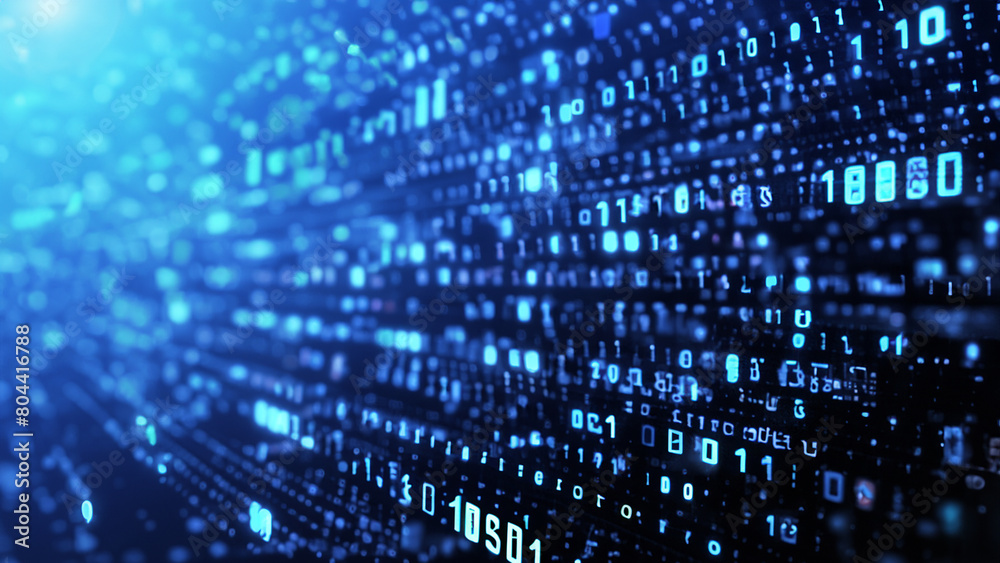 Close-Up of Blue Binary Code Data Stream Close-Up of Blue Binary Code Data Stream