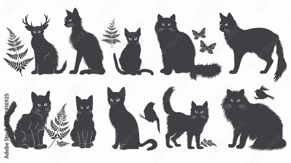 Collection of mix animals silhouette Genrative AI