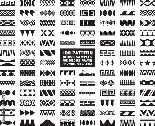 100 pattern brush samples for border, frames and vintage labels.