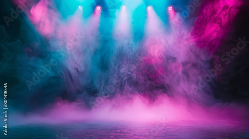 A stage enveloped in soft sage green smoke under a deep magenta spotlight  offering a calming  mystical atmosphere.