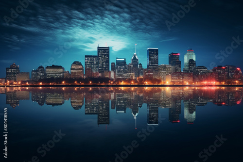 Bright and impressive skyline of a modern architecture and financial buildings in Montreal city Canada at Night