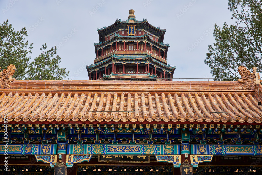Tower of Buddhist Incense (Foxiangge) on the Longevity Hill of The Summer Palace, complex of gardens and palaces in Beijing, China