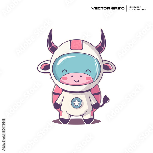 cute cow buffalo astronaut  character  mascot  logo  vector  design  illustration  eps 10