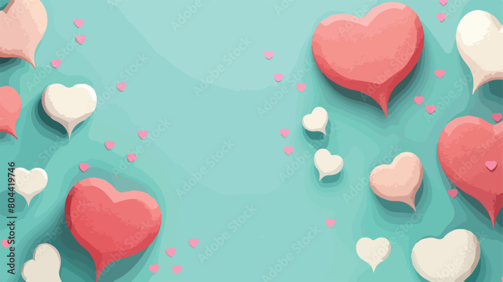 Paper hearts with blank speech bubbles on turquoise