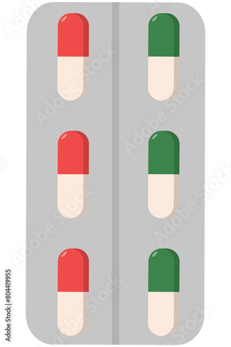 Flat illustrator of blister with pills for pain treatment and illness isolated on white background.