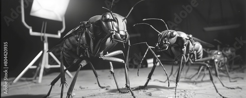 Bug people on set of a television studio in the 1960s. The actors are wearing costumes that resemble an insect such as an ant