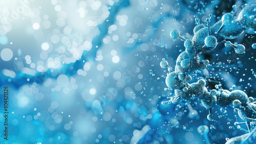 3D illustration of blue DNA strands surrounded by bubbles against background photo