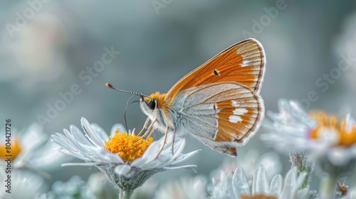 Essex skipper butterfly perched on a daisy photo