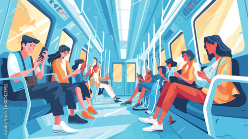 People using smartphone phones in subway train publ photo