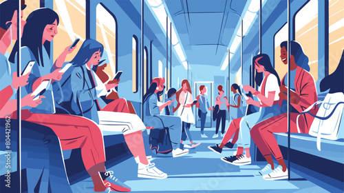 People using smartphone phones in subway train publ photo