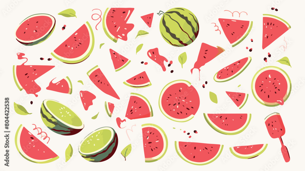 Pieces of fresh watermelon on white background 2d f