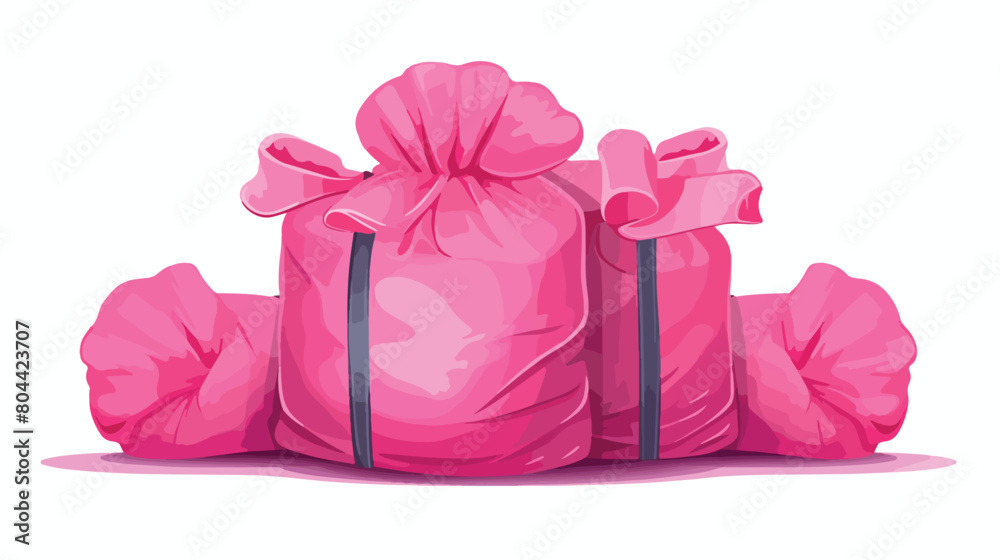 Pink roll of garbage bags isolated on white backgro