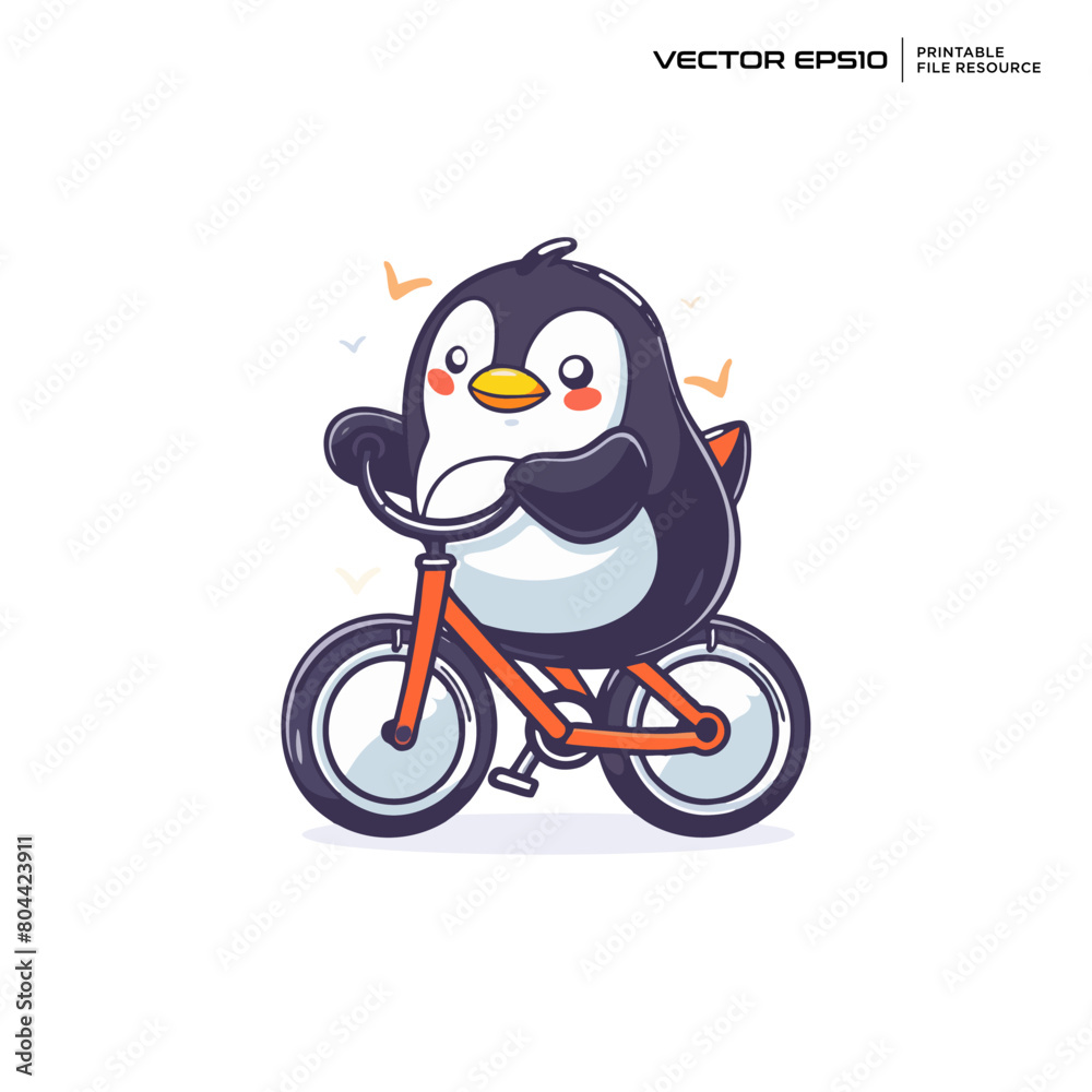 Fototapeta premium cute penguin playing bicycle, character, mascot, logo, vector, design, illustration, eps 10