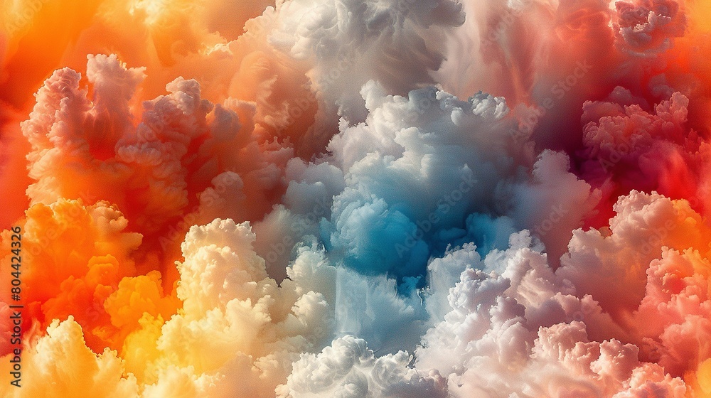   A collection of sky formations exhibiting diverse hues like blue, orange, yellow, red, and white