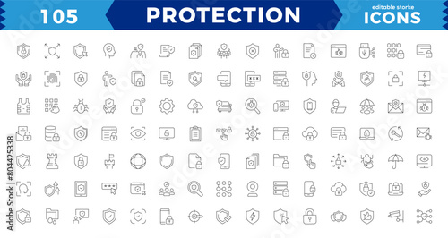 protection  pixel Perfect Line Editable Icons set. Vector illustration in thin line modern style of cyber protection related icons: personal data protection, passwords,editable stroke icons.