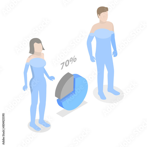 3D Isometric Flat Illustration of Human Body Water Proportion, Man and Woman Liquid Level