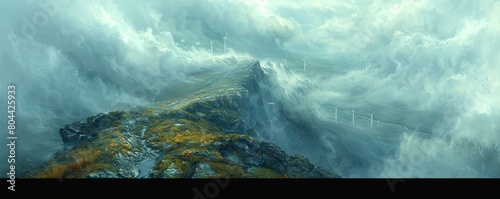 wind generators on a cloudy ridge photo