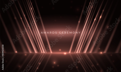 Award ceremony vector abstract background with red light rays scene with stars and sparkles.