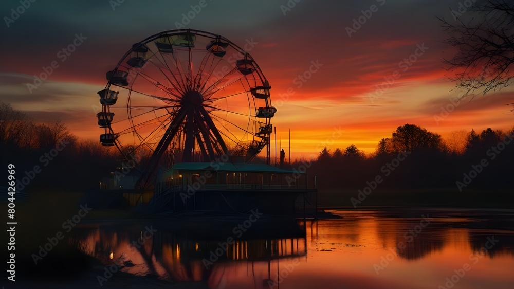 abandoned amusement park at sunset